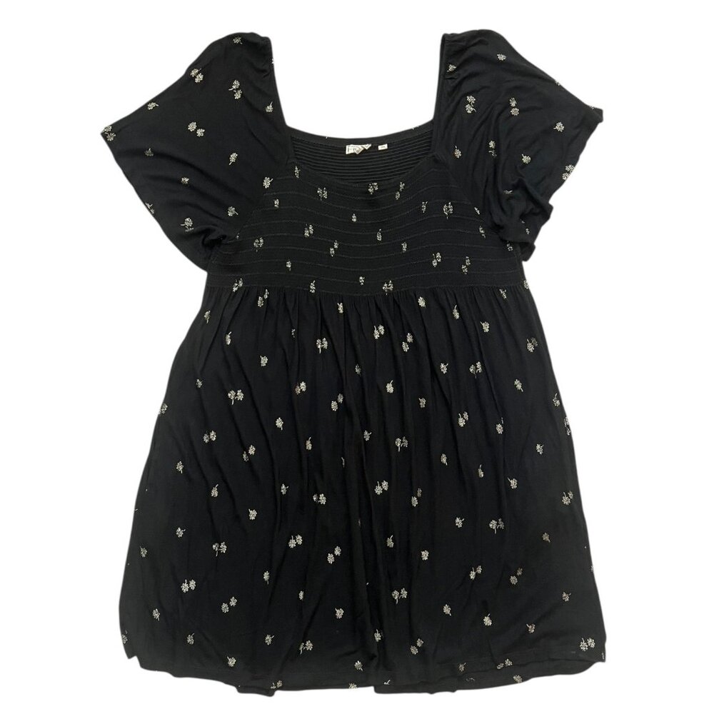 Fat Face Black Mini Dress with Cream Floral Design